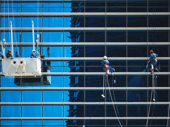 workers, windows, building